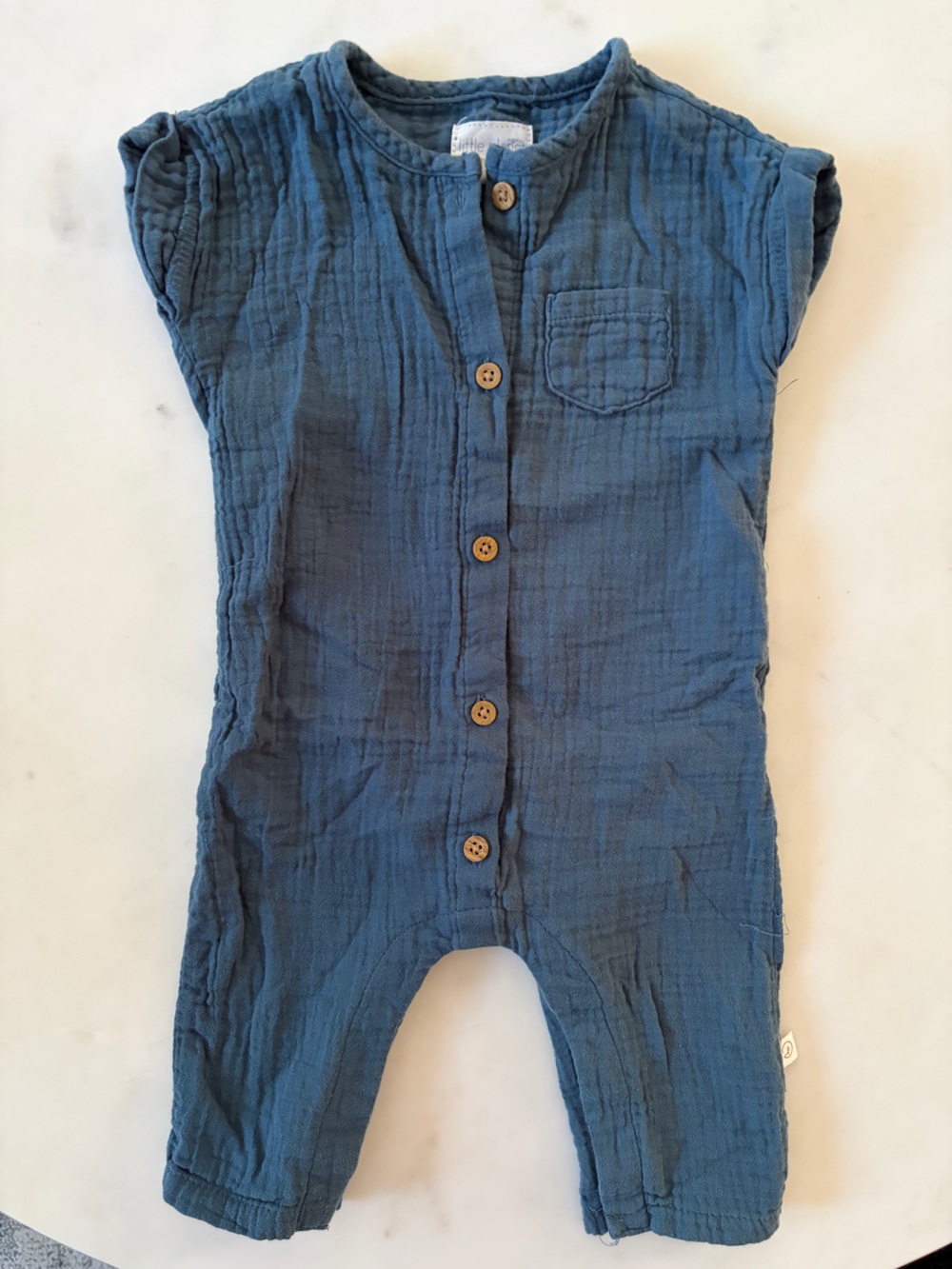 Little Planet Organic Cotton Blue Gauze Button Romper